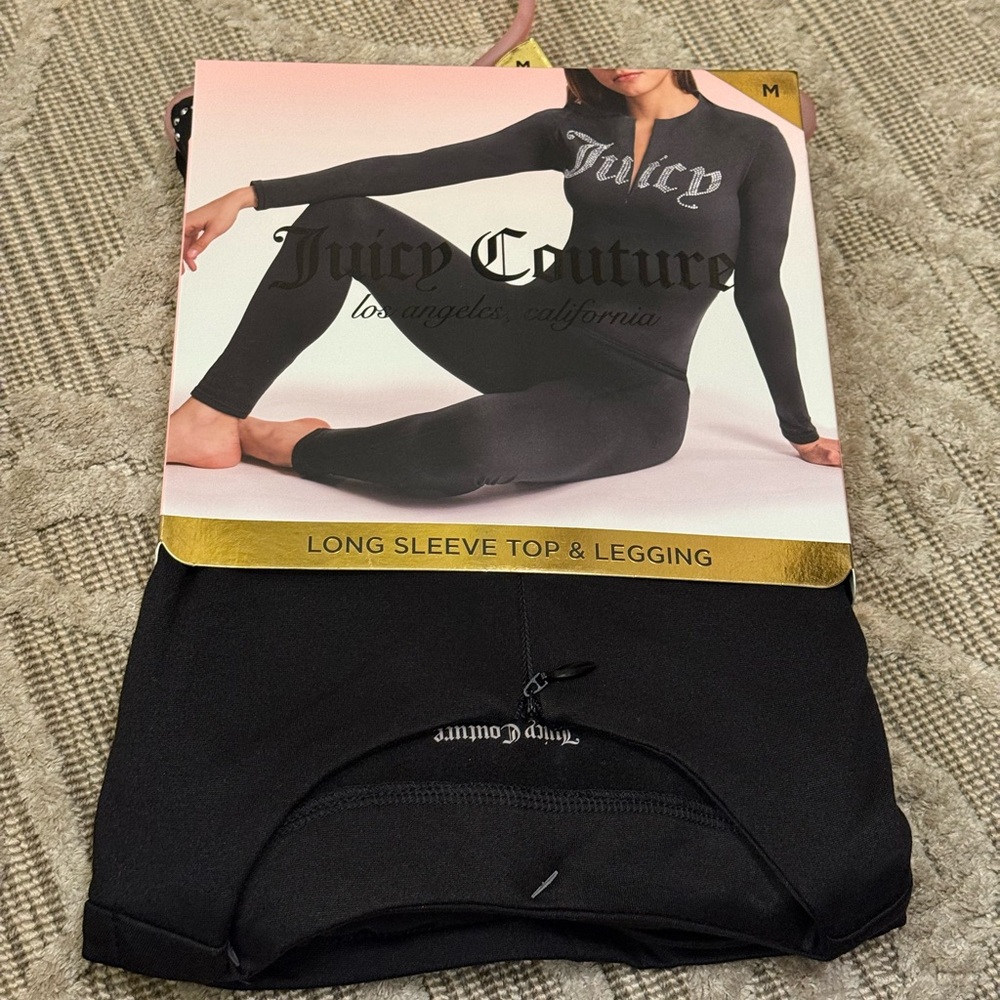 Juicy Couture Black Long Sleeve Top and Legging Set Quarter Zip Size Medium NWT